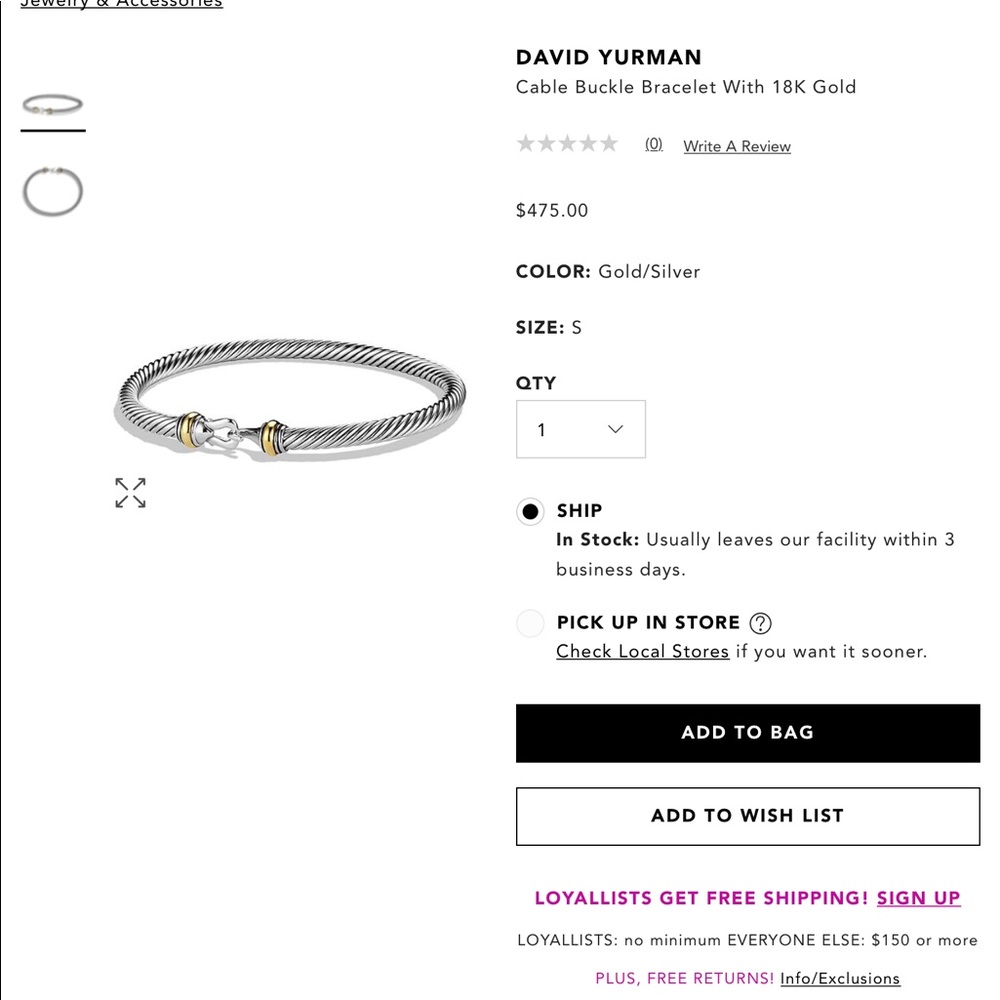 David Yurman Cable Buckle Bracelet.